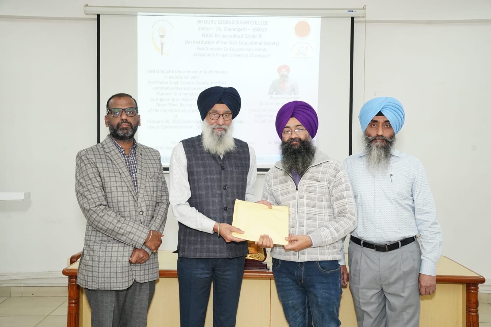 Felicitation of Dr Surinder Pal Singh Kainth, Associate Professor and Chairperson, Department of Mathematics, on National Mathematics Day.